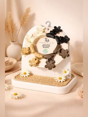 Sincerely Jules Floral Hair Clips Set / Black, Cream, Tan, and Brown